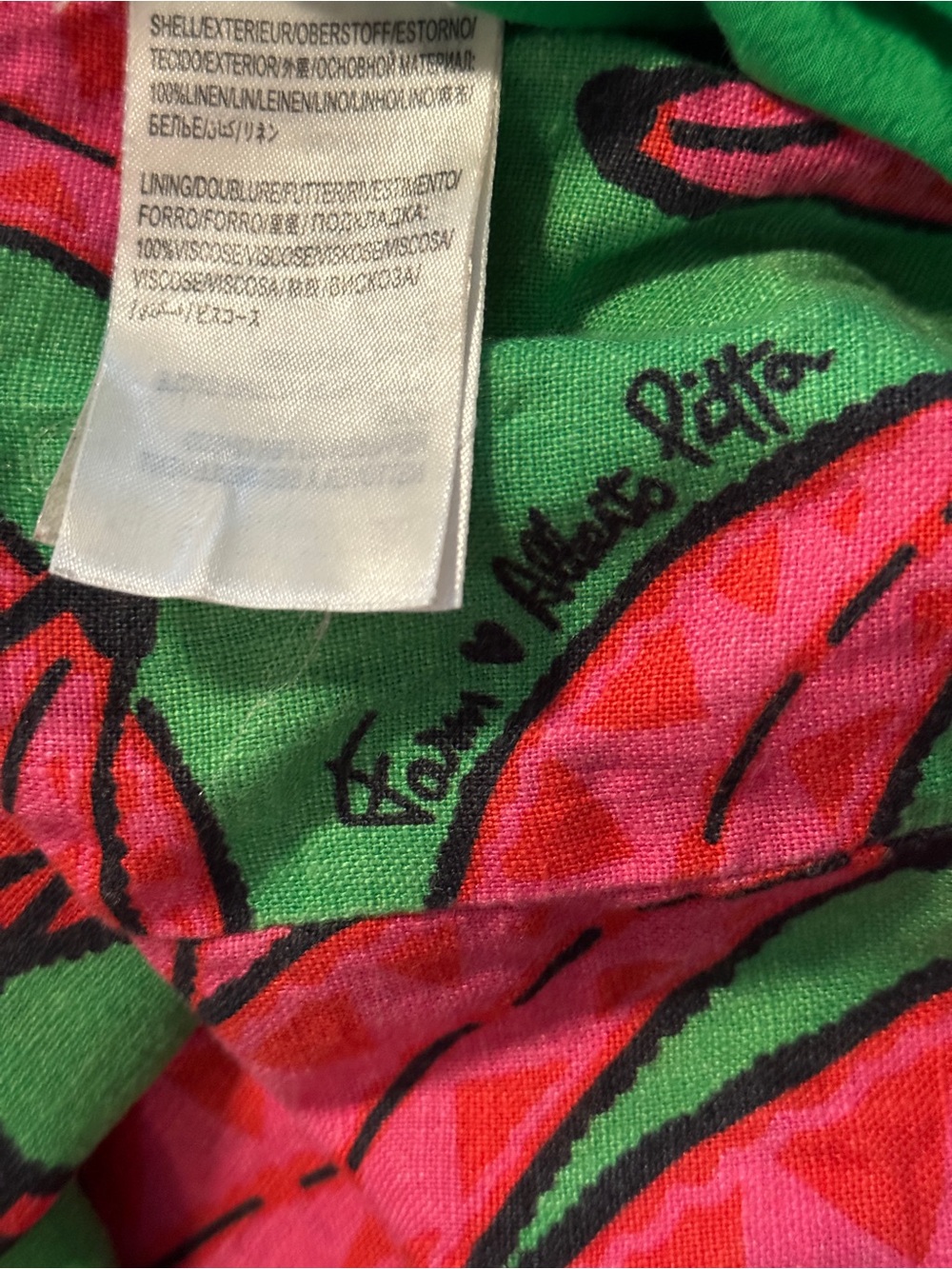 Farm Rio Banana Alberto Pitta 100% Linen Mini Dress - Green Pink Fruit - Size S - Picture 5 of 5